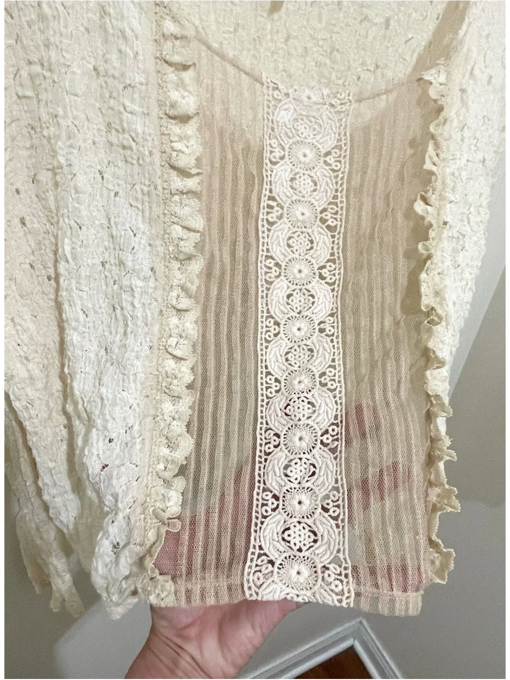 Free People Cream Crochet-Detail Layered Top, Size Large